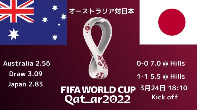 サッカーワールドカップ予選 オーストラリア対日本 3月24日18時10分キックオフ たまるのブックメーカーガイド